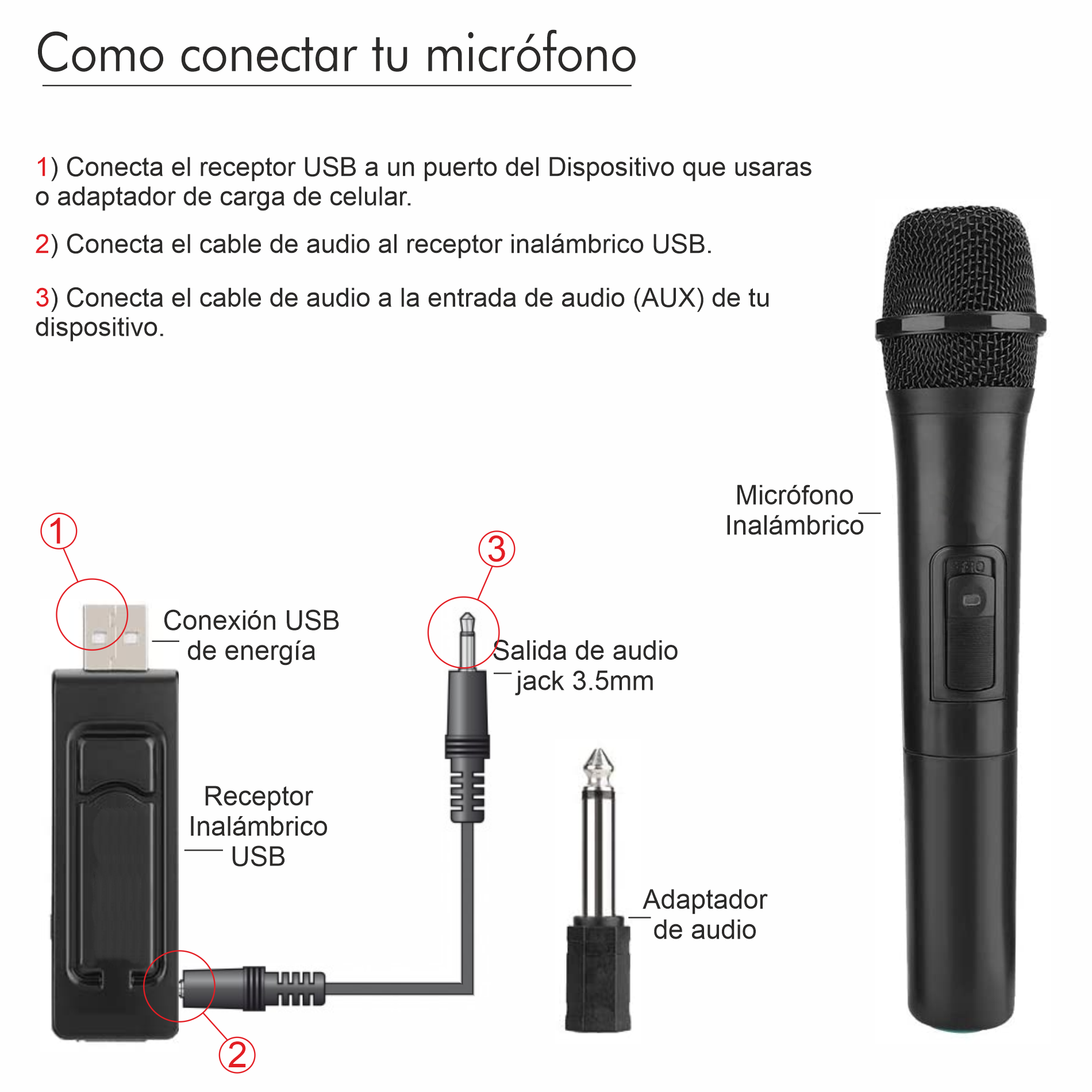 Micrófono Inalámbrico USB + Plug